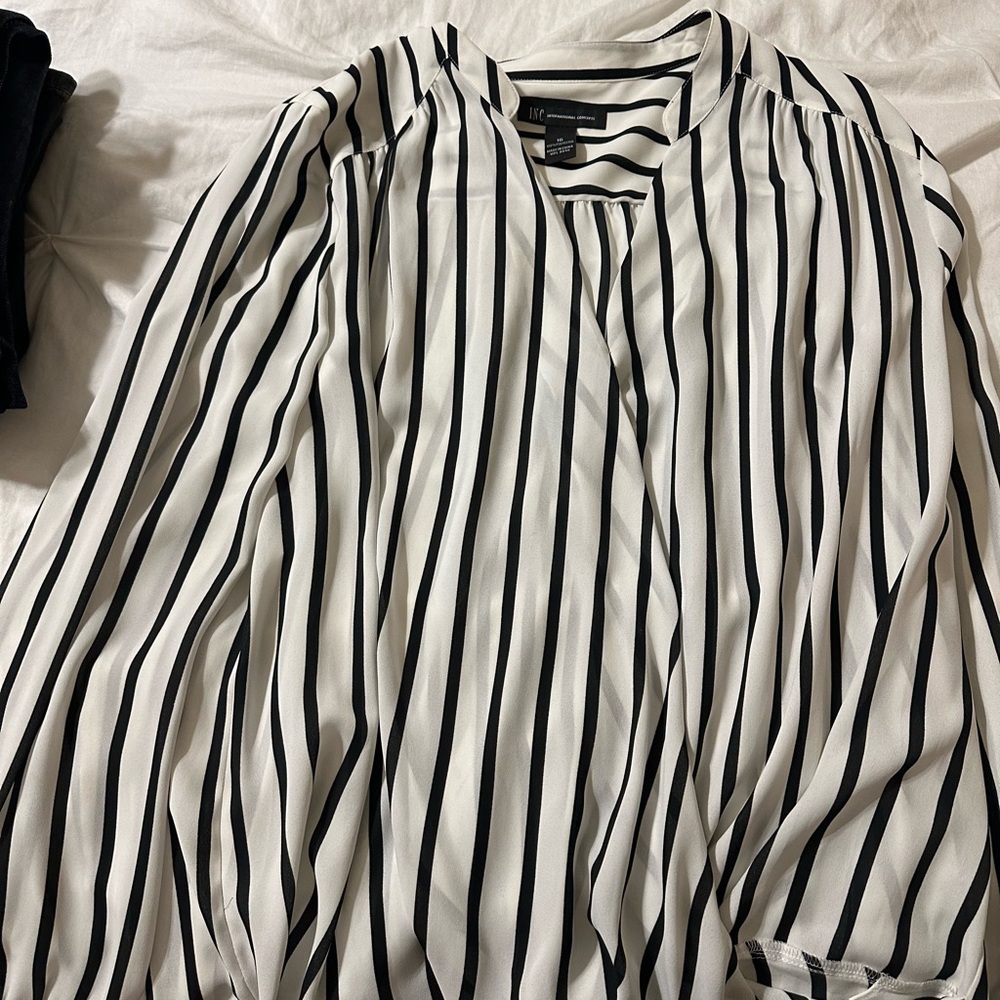 INC International Concepts Black and White Wrap Blouse